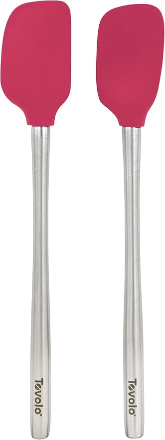 Tovolo Flex Core Mini Silicone Spatula Spoonula Set of 2 with Stainless Steel Handles for Cast Iron Non Stick Cooking Baking Dishwasher Safe Heat Resistant BPA Free Kitchen Utensil, Viva Magenta