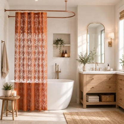 Orange Shower Curtain 36x72, Narrow Stall Lace with Attached Valance
