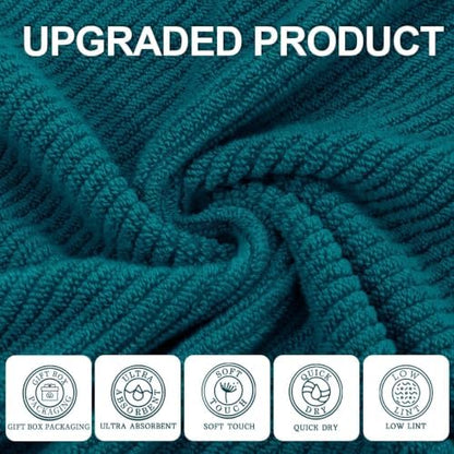 VOOVA & MOVAS 3PC Towel Set, 100% Cotton, Deep Turquoise