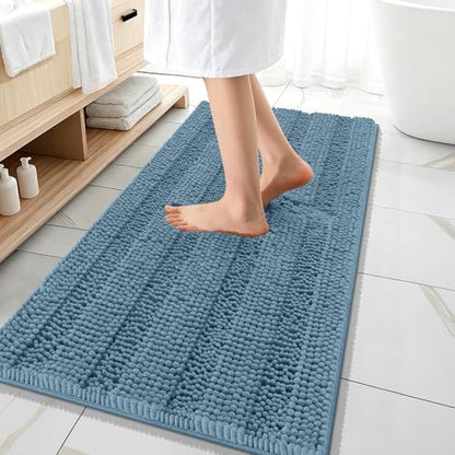 OLANLY Thick Bathroom Runner Rugs 47x20, Soft Chenille Bath Rugs, Airy Blue