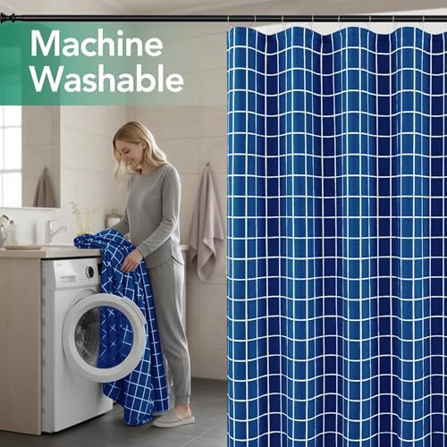Fabric Farmhouse Shower Curtain-Extra Long Shower Curtains Bathroom Navy