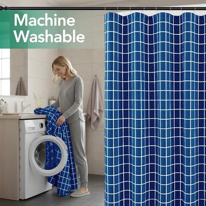 Fabric Farmhouse Shower Curtain-Extra Long Shower Curtains Bathroom Navy