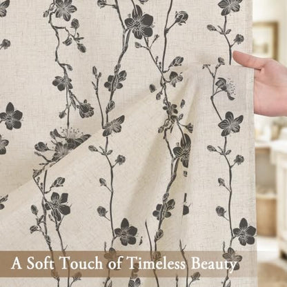 Dark Grey Farmhouse Linen Shower Curtain, Boho Floral Fabric, 72 x 84