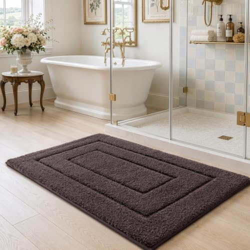 DEXI Bathroom Rugs 43x24, Non-Slip and Absorbent Bath Mat, Brown