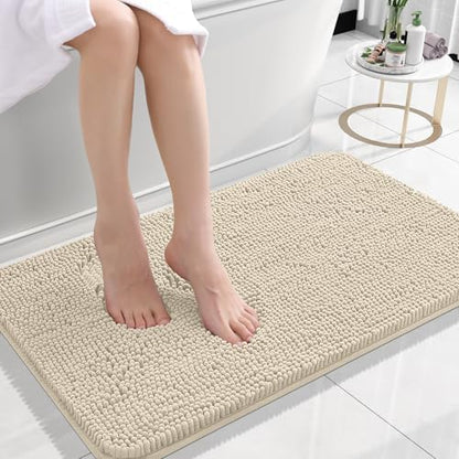 OLANLY Small Bathroom Rugs 24x16, Extra Soft Absorbent Chenille Bath Rugs, Rubber Backing Quick Dry, Machine Washable Bath Mats for Bathroom Floor, Tub and Shower, Home Decor Accessories, Sand