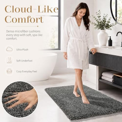 Yimobra Luxury Bathroom Rugs, Fluffy Bath Mats, Non Slip, Water Absorbent Microfiber, Machine Washable, Plush Runner Shower Rug, Thick Mat for Bathroom Floor/Tub, 60" X 24", Light Gray and Black Gray