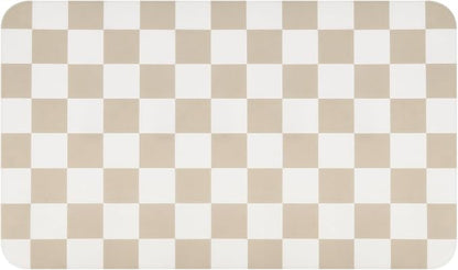 CooRug Checkered Dish Drying Mat for Kitchen Counter, Absorbent Non-Slip Coffee Mat, Heat Resistant Mat for Countertops Coffee Bar Decor 16" x 24" Khaki