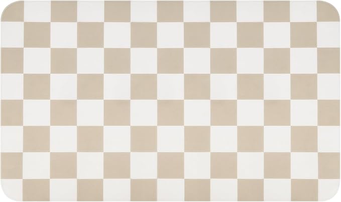 CooRug Checkered Dish Drying Mat for Kitchen Counter, Absorbent Non-Slip Coffee Mat, Heat Resistant Mat for Countertops Coffee Bar Decor 17" x 32" Khaki