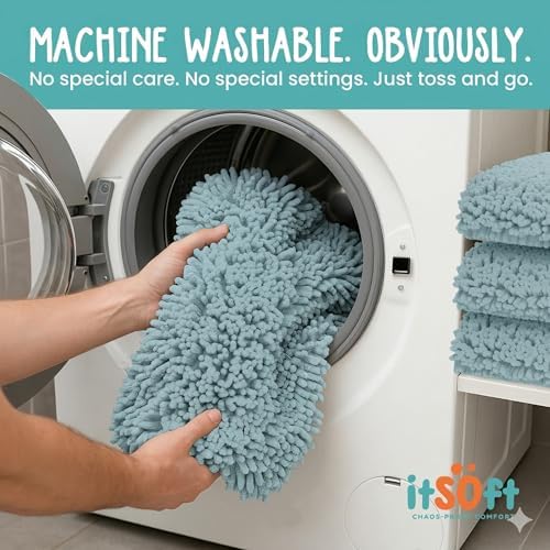 Chenille Bath Mats 61"x31", Plush Absorbent Bath Mats Quick Dry, Soft & Machine Washable, Non Slip Carpet for Bathroom, Thick Bathroom Rugs, Shower Restroom Rug Mat, Alfombras De Baño, Bathrugs Matts