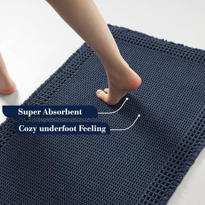 RESARE Waffle Bathroom Runner Rugs, Non Slip Boho Bath Mat 24"x48" Navy