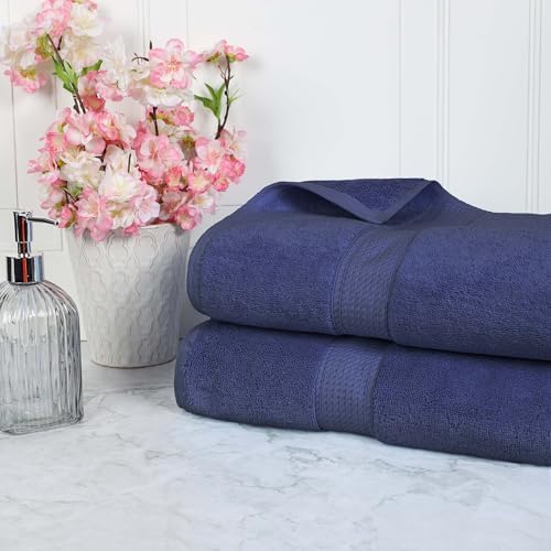 SUPERIOR Egyptian Cotton Pile Plush Bath Sheet, 2 Piece Set, Navy Blue