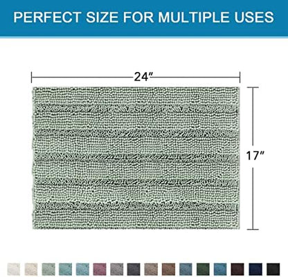 H.VERSAILTEX Bath Mats for Bathroom Non Slip Thick Chenille Striped Bath Rug Absorbent Fluffy Soft Shaggy Rugs Washable Dry Fast Plush Mats for Indoor, Bath Room, Tub - 17" x 24", Sage