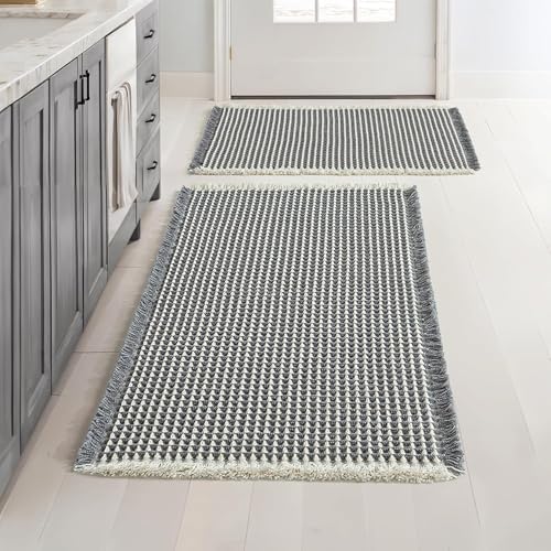 MIULEE Set of 2 Waffle Bathroom Rugs Dark Grey&Cream 17"x24"+18"x30"