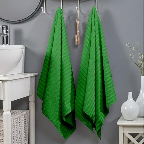 Elegant Comfort 100% Turkish Cotton Corduroy Ribbed Luxury Soft 2 Pack Bath Towels 27 x 54 Inch - Ultra Plush, Absorbent, Quick Dry, Hotel Spa Quality Towels for Bathroom Essentials, Emerald Green