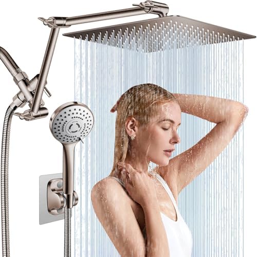 12'' Nickel Shower Head Combo with 16'' Flexible Height/Angle Extension Arm
