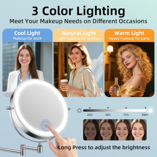 FUNTOUCH 5000mAh Rechargeable Wall Mounted Lighted Makeup Mirror 1X30X