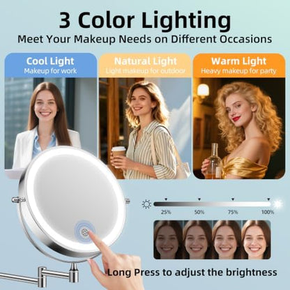 FUNTOUCH 5000mAh Rechargeable Wall Mounted Lighted Makeup Mirror 1X30X