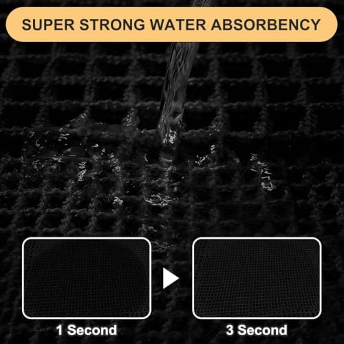 Upgrade Waffle Bath Mat Set 3 Piece, Boho Bathroom Rugs Absorbent Non Slip, Ultra Soft Bathroom Mat, Machine Washable Knit Bath Rugs with Tassels for Bathroom, Bedroom, Kitchen, Shower, Tub, Black