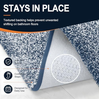 OLANLY Microfiber Bathroom Rugs 59x35, Quick Dry Bath Mat, Navy and White
