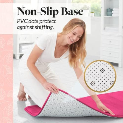 Memory Foam Bath Mat Non Slip Absorbent Super Cozy Velvet Bathroom Rug Carpet (20 inches X 32 inches, Fuschia)