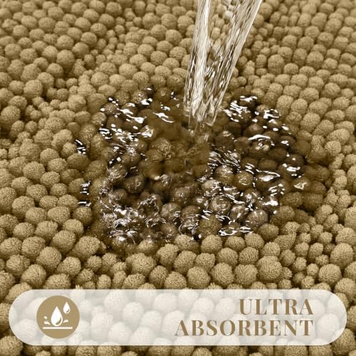 Bcoimo Small Bath Rug Mat,24x17 Chenille Non Slip Tan Bathroom Shower Mats