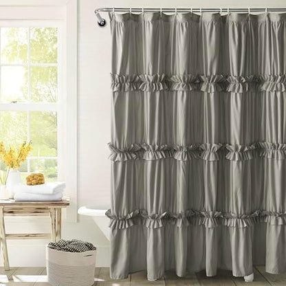 Farmhouse Ruffle Shower Curtain, Gray, 72 x 72 in