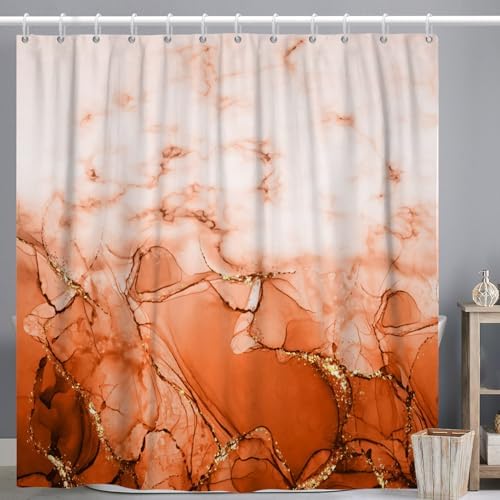Burnt Orange Marble Waterproof Bathroom Shower Curtain 65x72inches