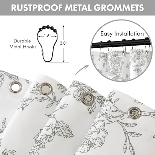 Grey Floral Shower Curtain W72*L72 Inches Long