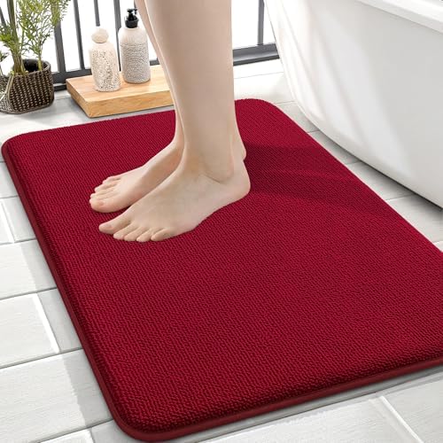 OLANLY Thick Memory Foam Small Bathroom Rug 24x16, Absorbent Bath Mat, Red