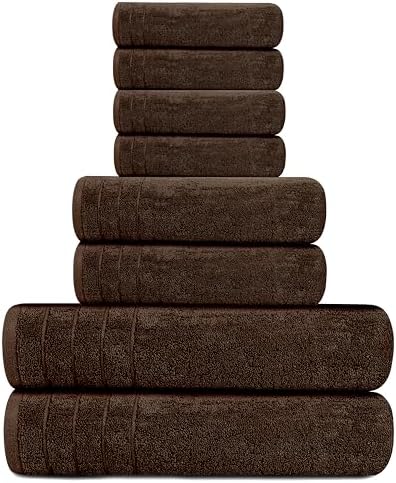 Tens Towels 8 Piece Towel Set, 2 XL Bath, 2 Hand, 4 Washcloth, Brown