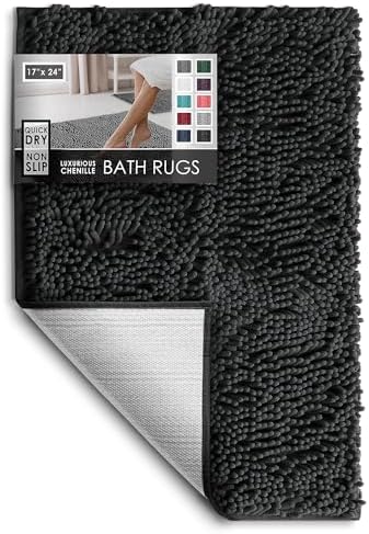 Hearth & Harbor Bathroom Rugs, Chenille Bath Mat - Machine Washable Bath Mats for Bathroom Non-Slip Backing Rubber, Quick Dry Bathroom Mat