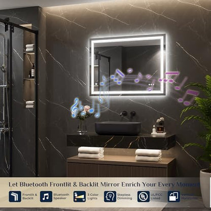 Keonjinn 40" x 30" LED Bathroom Mirror with Lights, Frontlit & Backlit