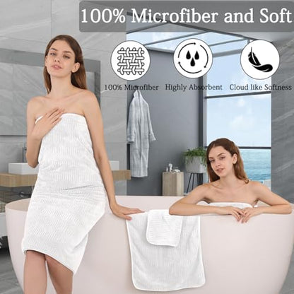 8 Piece Bath Towel Set-2 Oversized Bath Sheets(35"x70"),2 Hand Towels,4 Washcloths-Extra Large Microfiber Towel Sets,Less Lint Highly Absorbent & Quick Dry Bath Towels for Bathroom Gym Pool,White