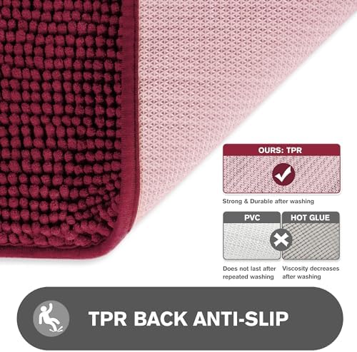 Small Bathroom Rug 12"x12" – Washable and Absorbent Mini Bath Mat, Non Slip, Thick Soft Chenille Bath Rugs for Bathroom, Shower, Locker Rug(Vivid Burgundy)