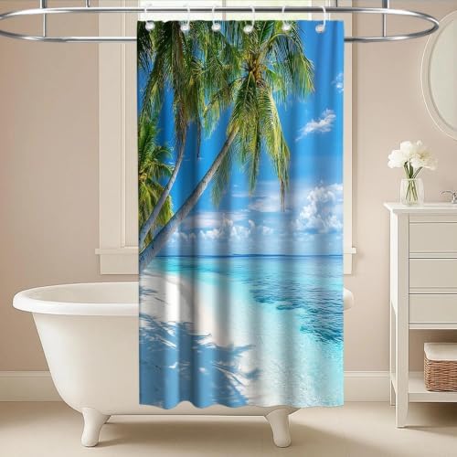 Beach Modern Ocean Shower Curtain Coastal Summer Tropical Palm Tree Trendy