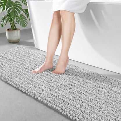Disolla Silver Bathroom Runner Rug 24x70 Inch - Extra Long Chenille Bath Mat, Luxury Shaggy Plush Absorbent Rug, Non-Slip Large Runner for Floor and Laundry Room