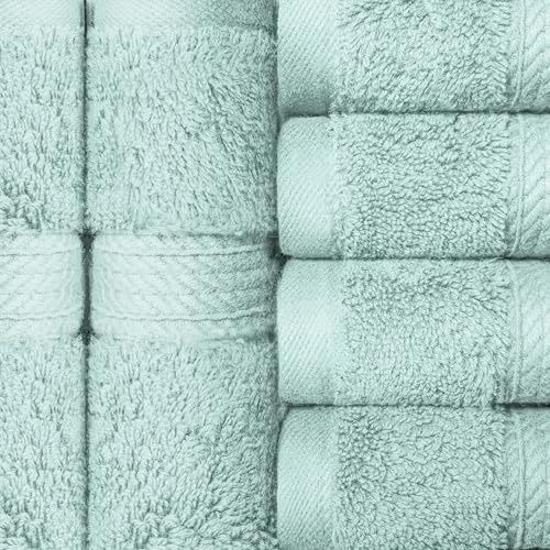 Superior Egyptian Cotton Plush & Absorbent, Face Towel Set of 6, Sea Foam