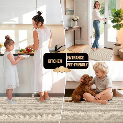 OLANLY Thick Chenille Bathroom Runner Rugs 70x24, Absorbent Bath Mat, Sand