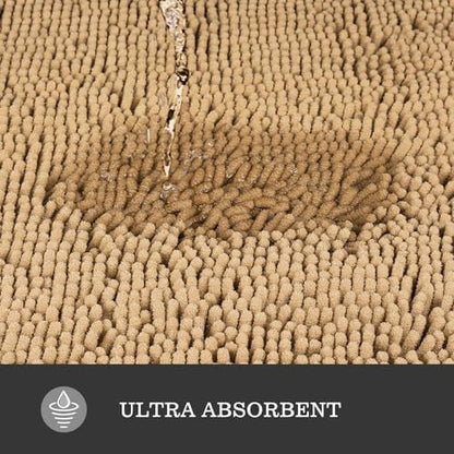 Yeaban Chenille Beige Bathroom Rug 40"x60",Non-Slip Rubber Backing