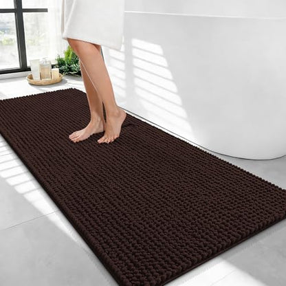 OLANLY Thick Chenille Bathroom Runner Rugs 44x24, Absorbent Bath Mat, Brown