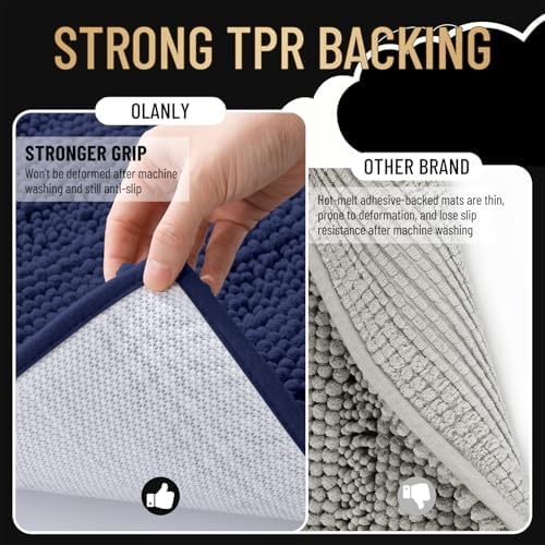 OLANLY Thick Bathroom Rugs 30x20, Chenille Bath Rugs, Twilight Sapphire