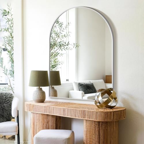 FICTOR 30" x 40" Arched Bathroom Vanity Mirror for Over Sink, Silver