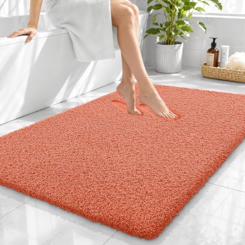 OLANLY Microfiber Large Bathroom Rugs 40x32, Soft Absorbent Bath Mat, Coral