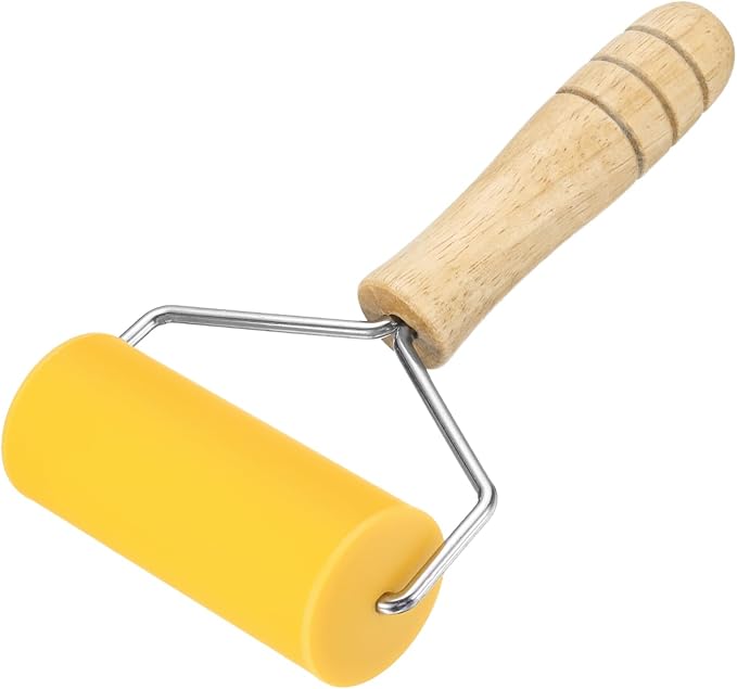 HARFINGTON Rolling Pin 7.6" x 1.69" T-Maple Silicone Roller Wood Handle Non-Stick Fondant Roller Dough Roller Rolling Pins for Baking Cookie Pastry Clay, Yellow