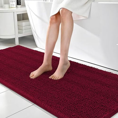 OLANLY Thick Bathroom Runner Rugs 70x24, Soft Chenille Bath Rugs, Burgundy