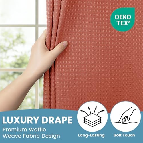 No Hook Waffle Shower Curtain with Snap in Liner Set, 71x74, Burnt Orange