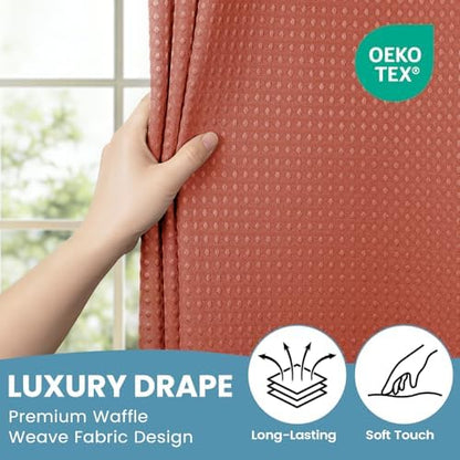 No Hook Waffle Shower Curtain with Snap in Liner Set, 71x74, Burnt Orange