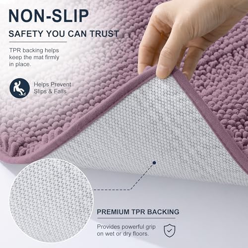 Smiry Thick Chenille Bathroom Runner Rugs 59x20, Soft Bath Mat, Deep Plum