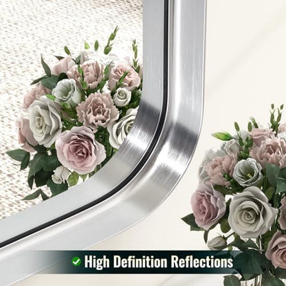 Easly 48 x 30 Inch Silver Bathroom Mirror, Rectangular Wall Mounted Shatterproof Mirror, Aluminum Alloy Frame with Rounded Corners, Horizontal or Vertical for Farmhouse Decor