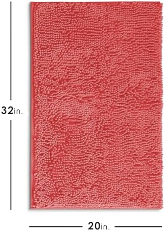 Hearth & Harbor Bathroom Rugs, Chenille Bath Mat - Machine Washable Bath Mats for Bathroom Non-Slip Backing Rubber, Quick Dry Bathroom Mat - Rose Bath Rug, 20x32